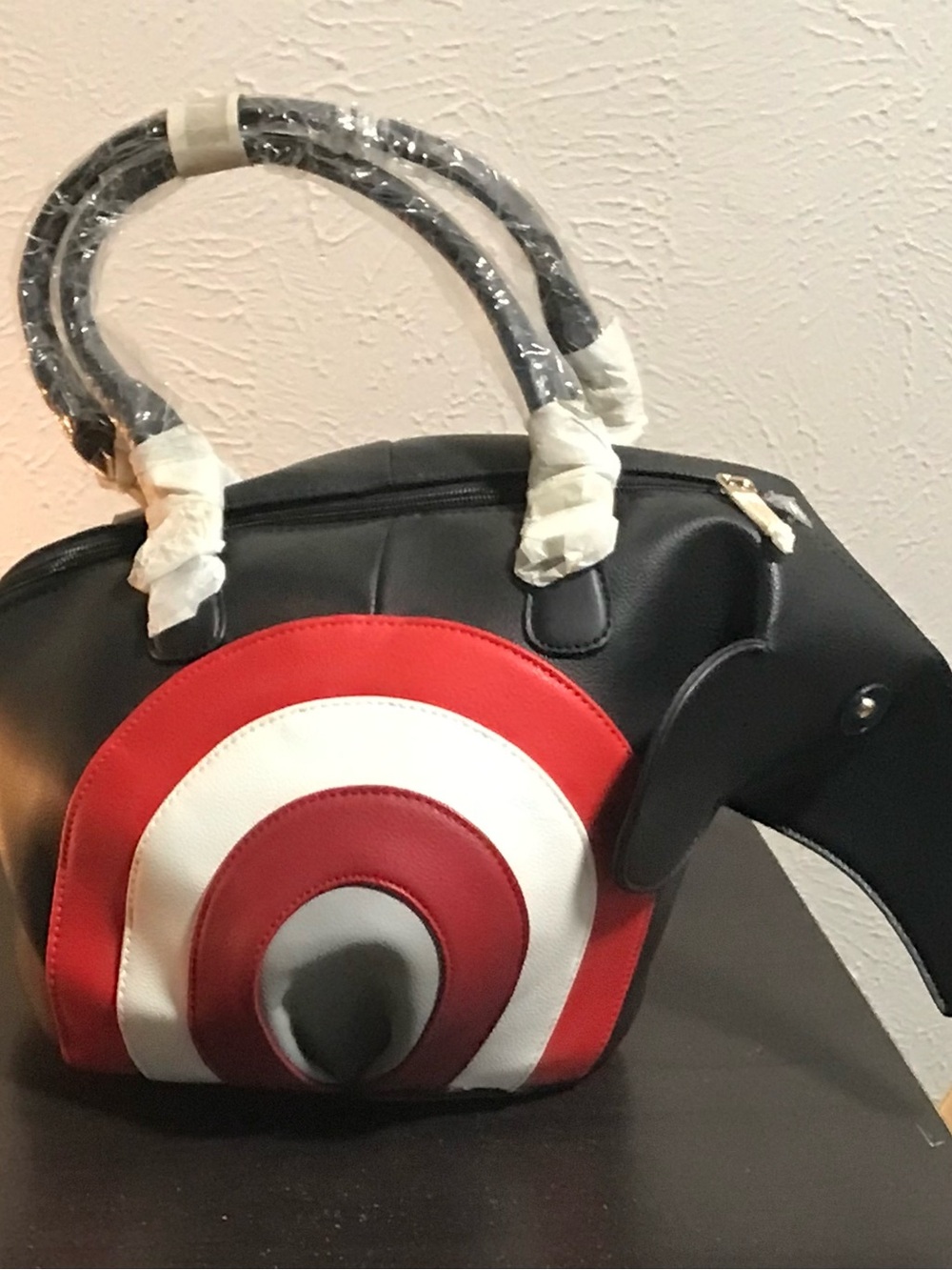 Black and Red Elephant Accent Dome Satchel - Women Bags